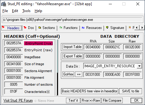 Stud_PE screenshot (headers tab)